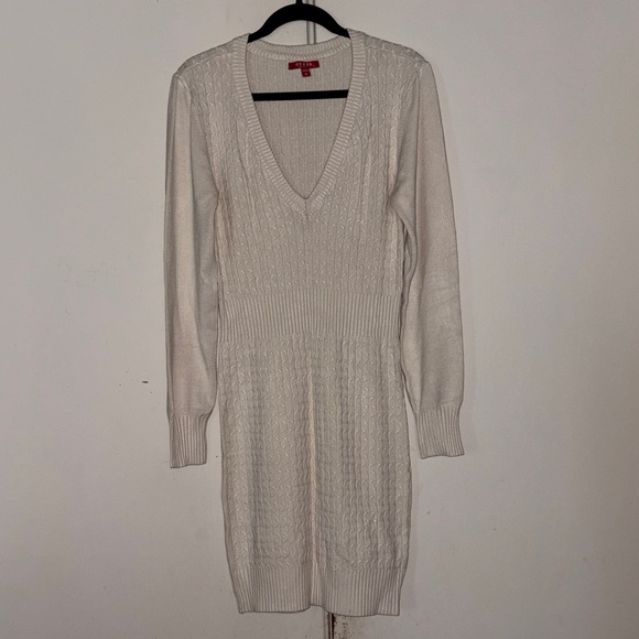 Guess Cream Long Sleeve Knit Dress - Picture 1 of 4